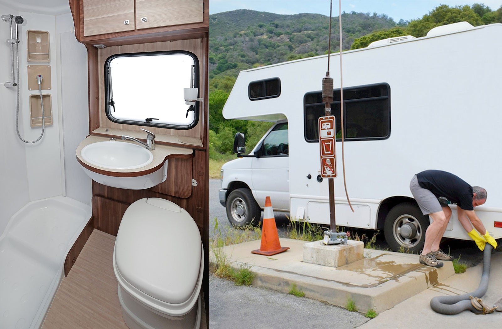 Portable RV/camper toilet and holding tank setup in Placerville, California