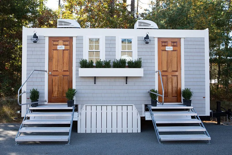 Wedding restroom units discretely staged at a venue in Placerville, California